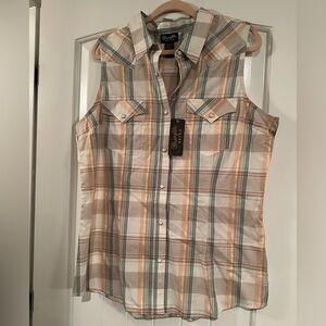 Vintage Wrangler Multicolor Plaid Sleeveless Shirt